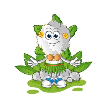 cauliflower head cartoon hawaiian waving character. cartoon vector