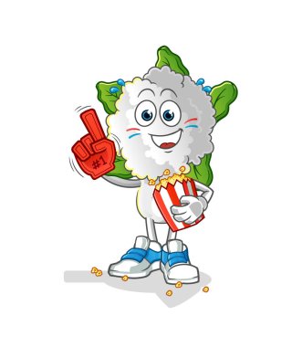 cauliflower head cartoon fan with popcorn illustration. character vector