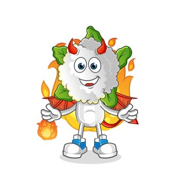 cauliflower head cartoon demon with wings character. cartoon vector