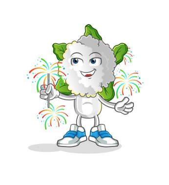 cauliflower head cartoon with fireworks mascot. cartoon vector