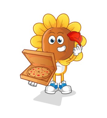 sunflower head cartoon pizza delivery boy vector. cartoon character