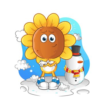 sunflower head cartoon in cold winter character. cartoon vector
