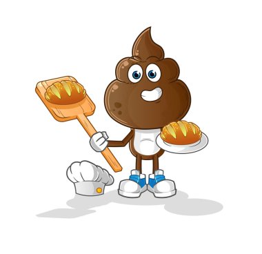 human shit head cartoon baker with bread. cartoon mascot vector