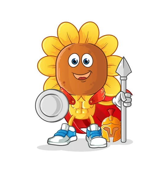 Sunflower Head Cartoon Spartan Character Mascot Vector — Wektor stockowy