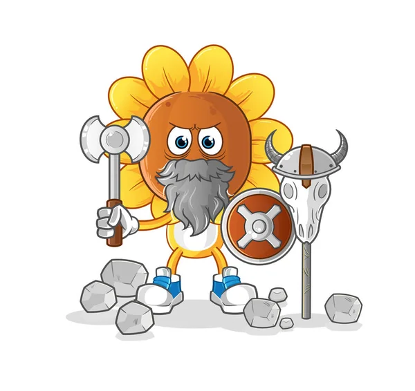 Sunflower Head Cartoon Viking Illustration Character Vector — Stock Vector