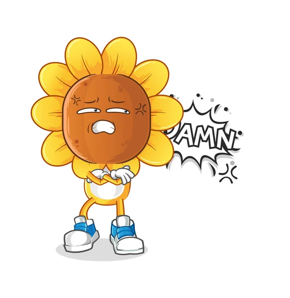 Sunflower Head Cartoon Very Pissed Illustration Character Vector — Διανυσματικό Αρχείο