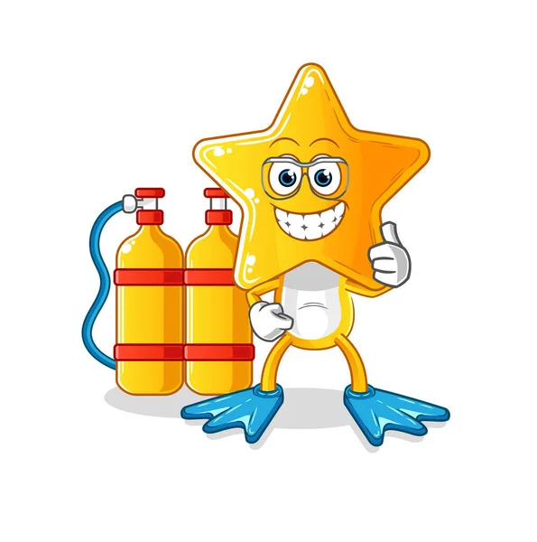 Star Head Cartoon Diver Cartoon Mascot Vector —  Vetores de Stock