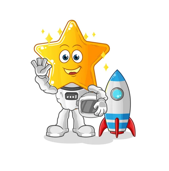 Star Head Cartoon Astronaut Waving Character Cartoon Vector — Stock Vector