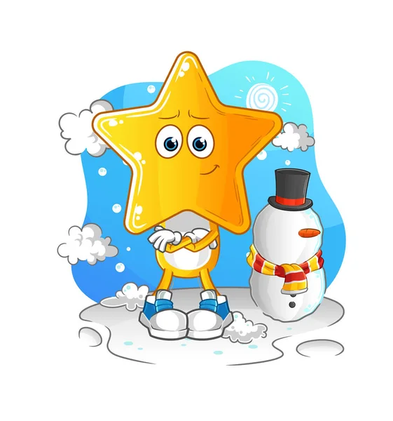 Star Head Cartoon Cold Winter Character Cartoon Vector — Stock Vector