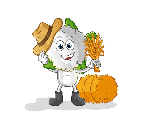 Cauliflower Head Cartoon Farmer Mascot Cartoon Vector — Stock Vector