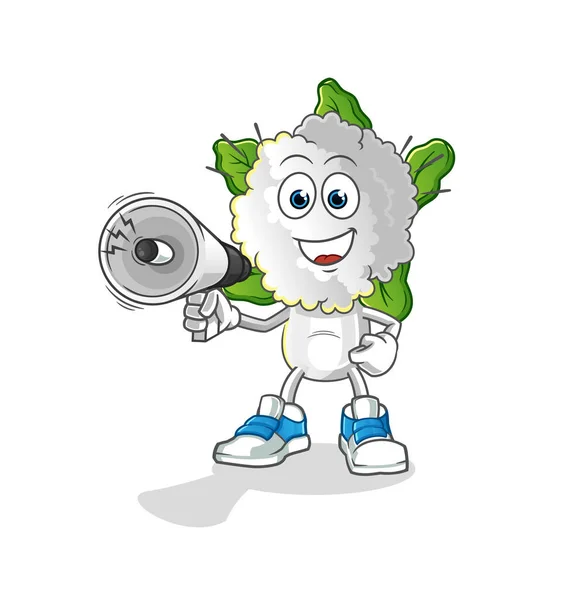 Cauliflower Head Cartoon Holding Hand Loudspeakers Vector Cartoon Character — Stok Vektör