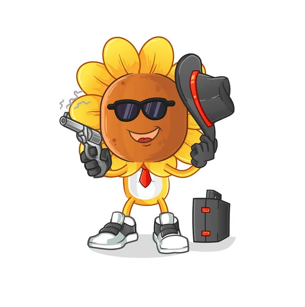 Sunflower Head Cartoon Mafia Gun Character Cartoon Vector — Stockvector