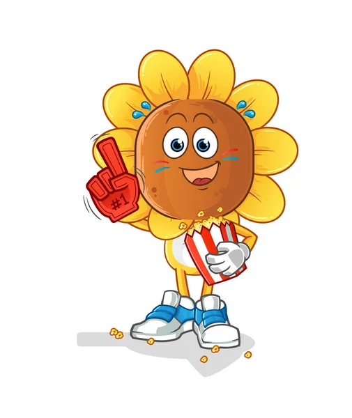 Sunflower Head Cartoon Fan Popcorn Illustration Character Vector — Archivo Imágenes Vectoriales