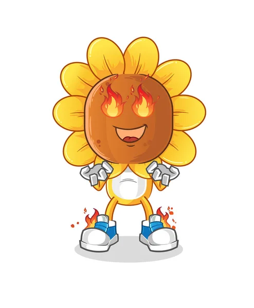 Sunflower Head Cartoon Fire Mascot Cartoon Vector — Stock Vector