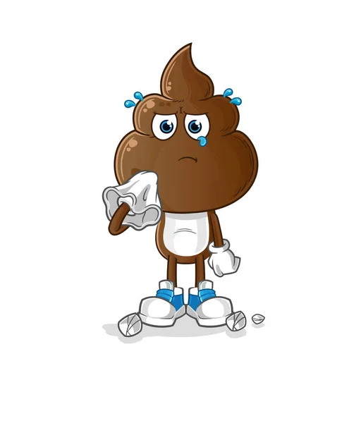 Human Shit Head Cartoon Cry Tissue Cartoon Mascot Vector — Vetor de Stock