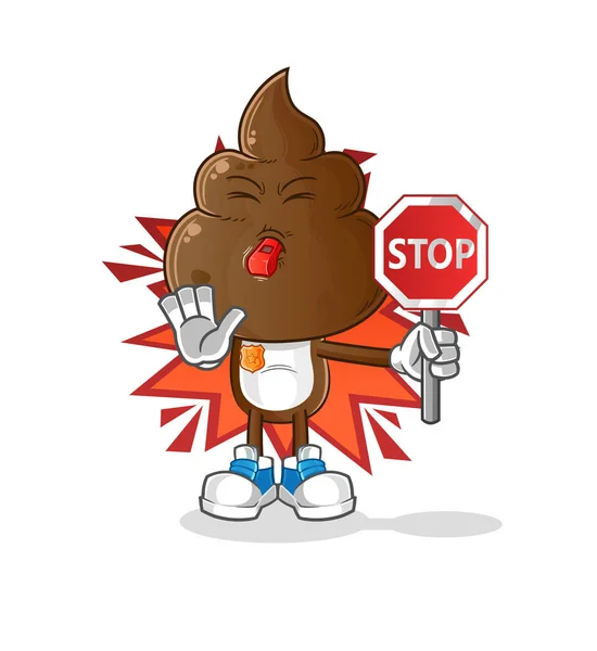 Human Shit Head Cartoon Holding Stop Sign Cartoon Mascot Vector — Vettoriale Stock