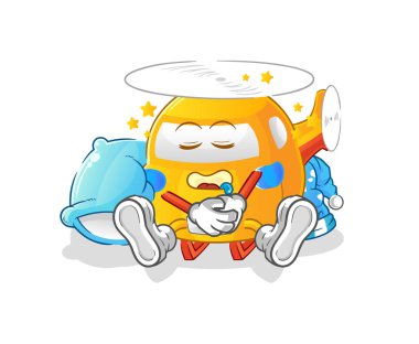 helicopter sleeping character. cartoon mascot vector