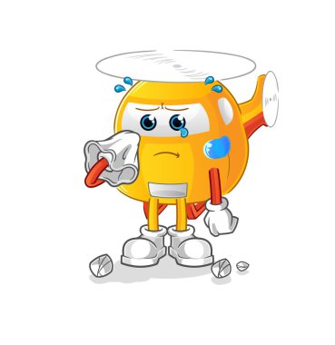 helicopter cry with a tissue. cartoon mascot vector