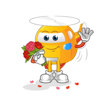 helicopter with bouquet mascot. cartoon vector