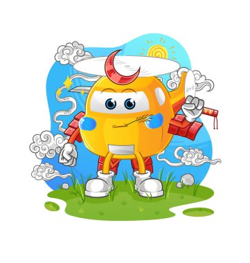 helicopter samurai cartoon. cartoon mascot vector