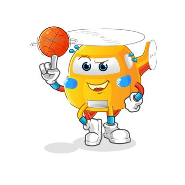 helicopter playing basket ball mascot. cartoon vector