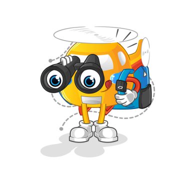 helicopter with binoculars character. cartoon mascot vector