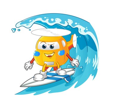 helicopter surfing character. cartoon mascot vector