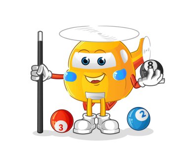 helicopter plays billiard character. cartoon mascot vector