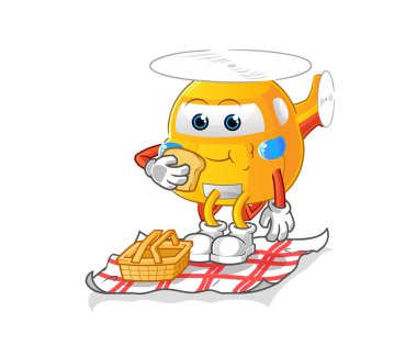 helicopter on a picnic cartoon. cartoon mascot vector