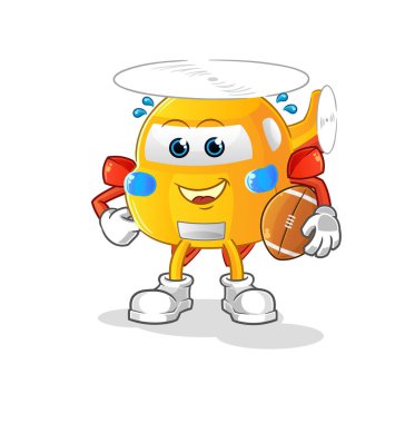 helicopter playing rugby character. cartoon mascot vector