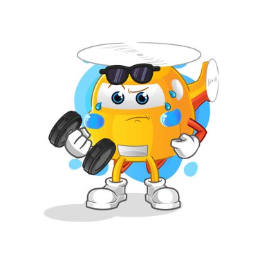 helicopter lifting dumbbell vector. cartoon character