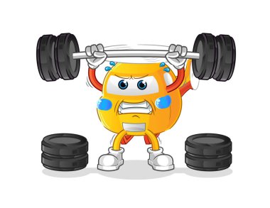 helicopter lifting the barbell character. cartoon mascot vector