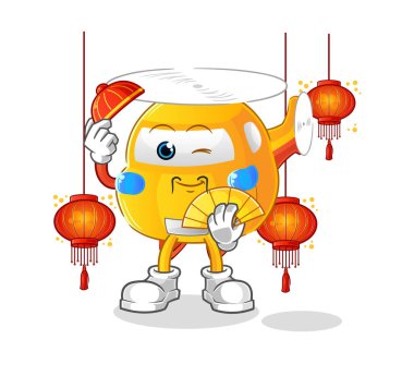 helicopter Chinese with lanterns illustration. character vector