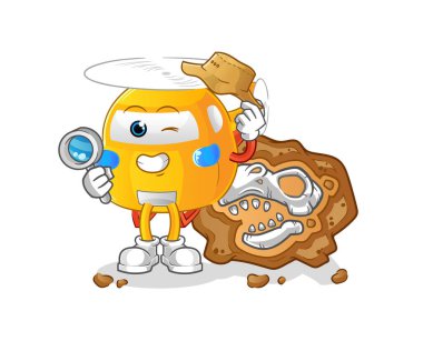 helicopter archaeologists with fossils mascot. cartoon vector