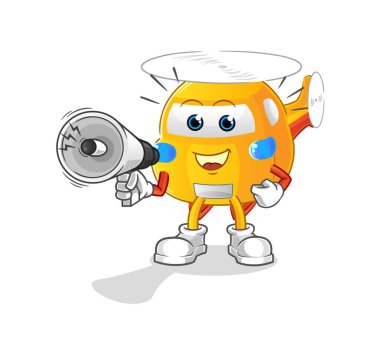 helicopter holding hand loudspeakers vector. cartoon character