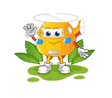 helicopter hawaiian waving character. cartoon mascot vector