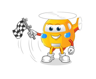 helicopter hold finish flag. cartoon mascot vector