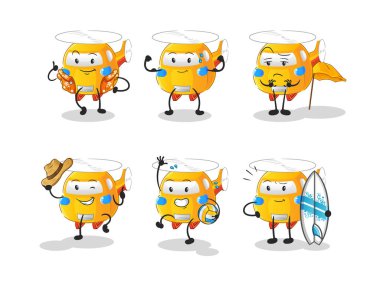 helicopter beach vacation set character. cartoon mascot vector