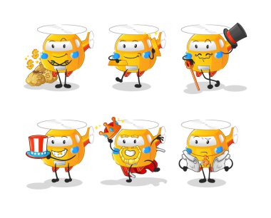 helicopter rich character. cartoon mascot vector