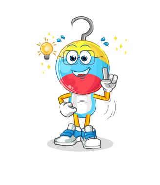 fishing bait head cartoon got an idea. mascot vector