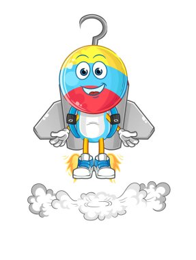 fishing bait head cartoon with jetpack mascot. cartoon vector