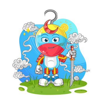 fishing bait head cartoon samurai. cartoon mascot vector