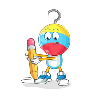 fishing bait head cartoon write with pencil. cartoon mascot vector