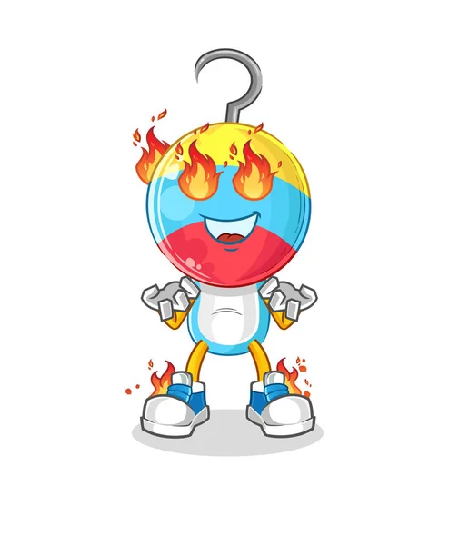 Fishing Bait Head Cartoon Fire Mascot Cartoon Vector — Stock Vector