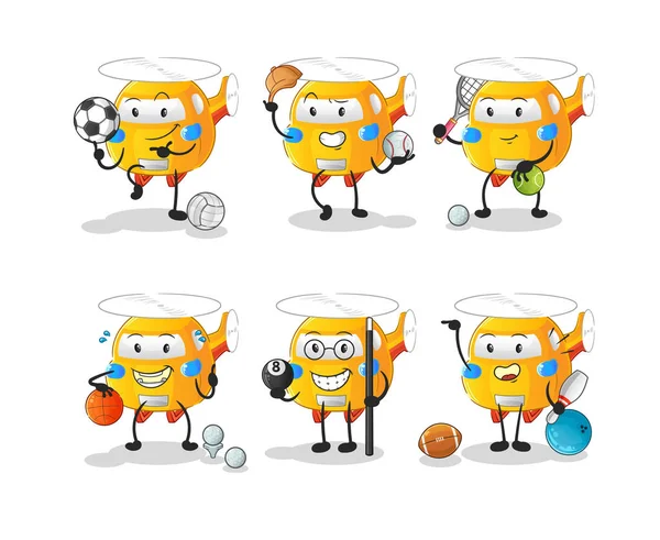 Helicopter Sport Set Character Cartoon Mascot Vector — ストックベクタ