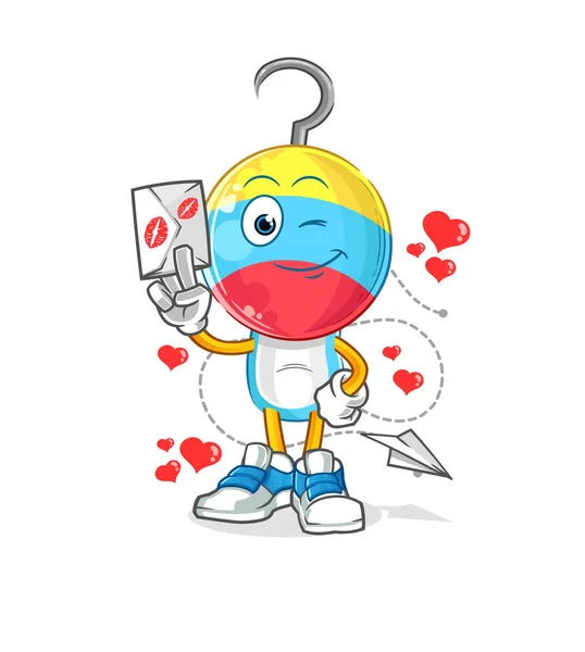 Fishing Bait Head Cartoon Hold Love Letter Illustration Character Vector — 스톡 벡터