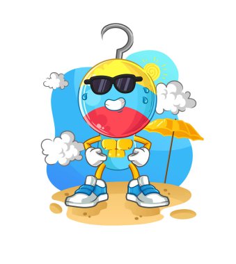 fishing bait head cartoon sunbathing in summer. character vector