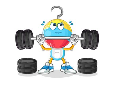fishing bait head cartoon lifting the barbell character. cartoon vector