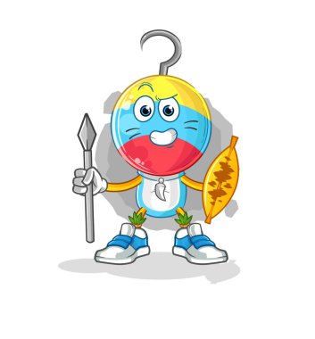 fishing bait head cartoon african tribal fighter mascot. cartoon vector