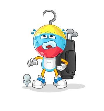 fishing bait head cartoon with golf equipment. cartoon mascot vector